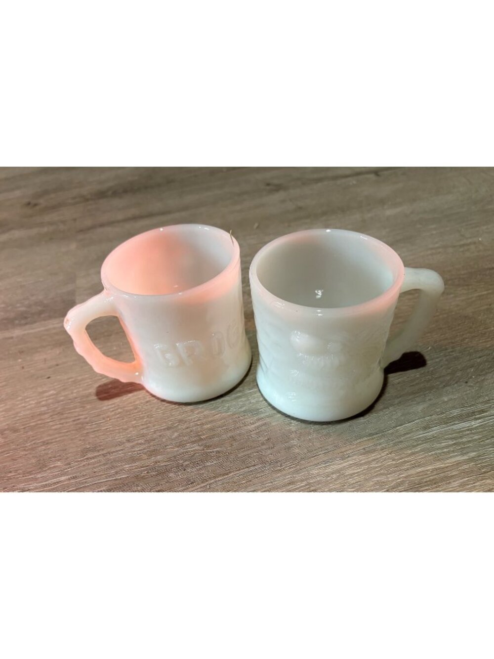 Vintage the grog cave man milk glass mugs